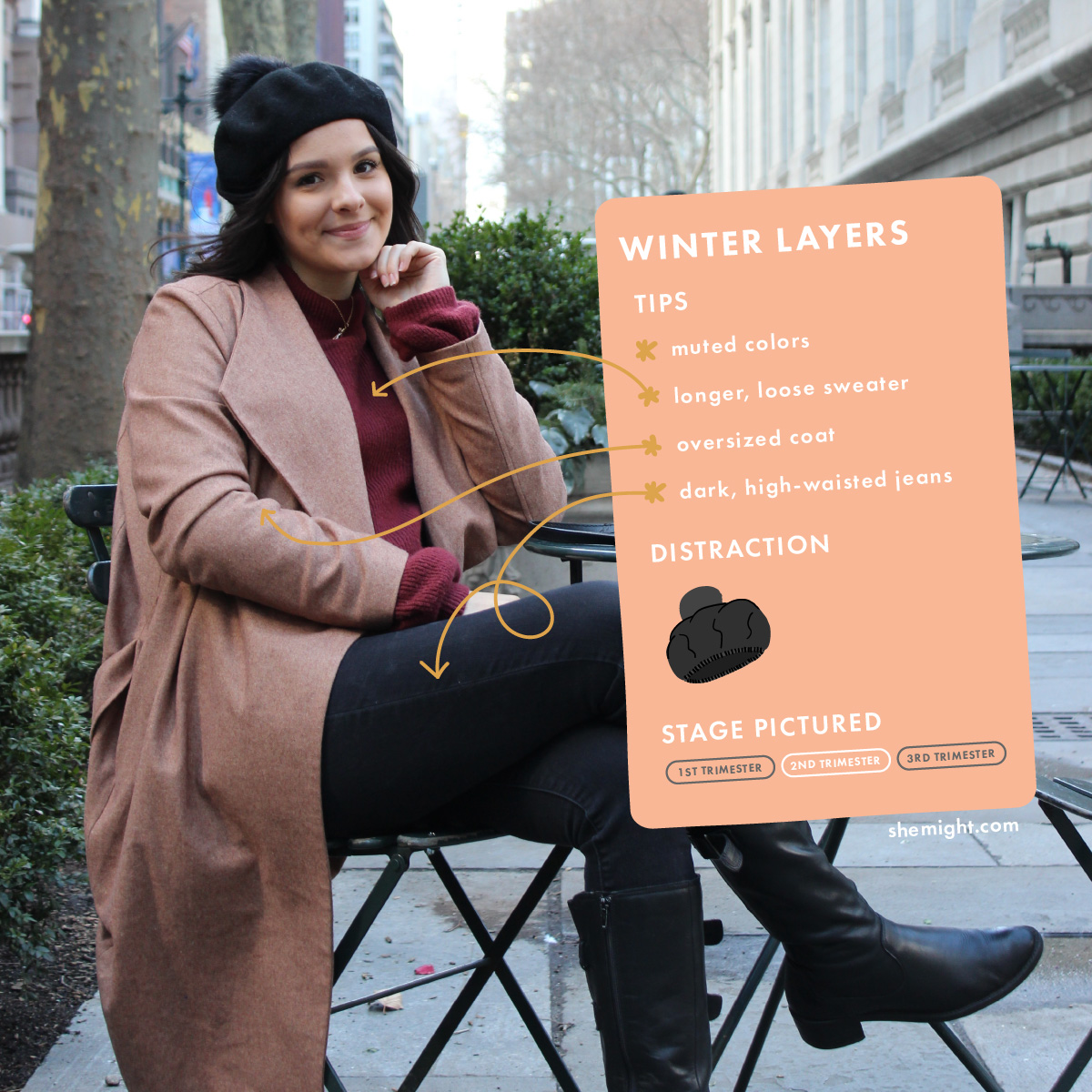 Hide your baby bump in the winter with layers